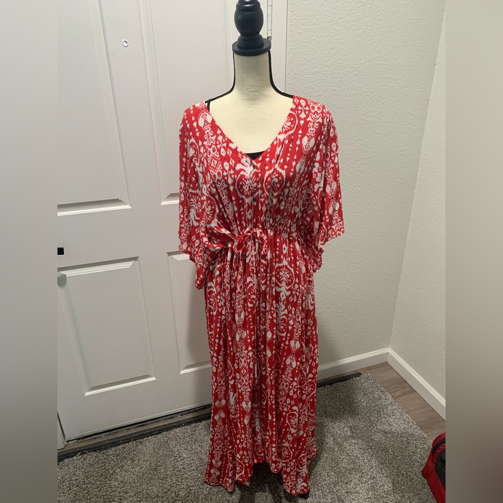 Red & White Print Dress